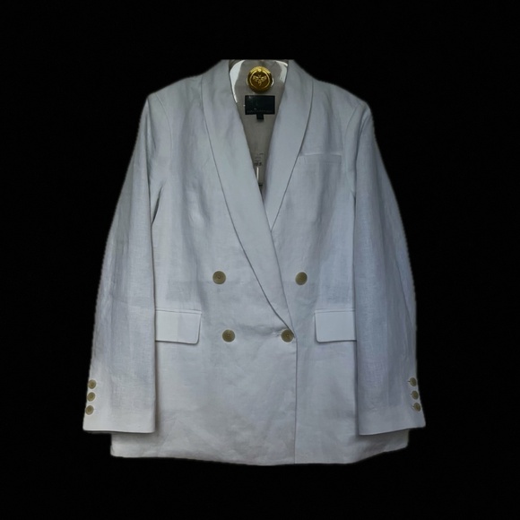Banana Republic White Linen Blazer Double Breasted Summer Jacket Size 12 - Picture 1 of 15